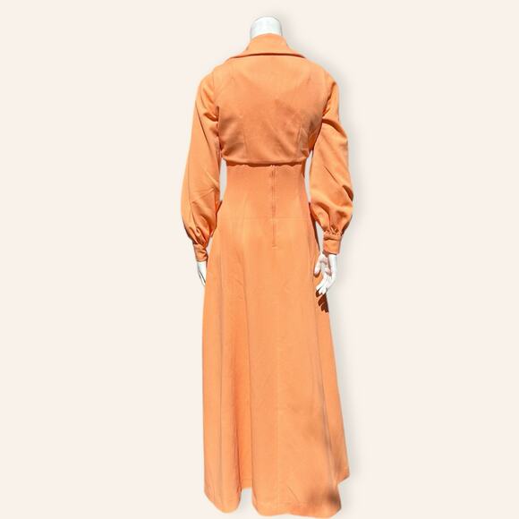 VTG Orange Sherbet Maxi Dress + Puff Sleeve Tie Jacket size 6 - Picture 3 of 12